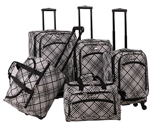 suitcase for ultimate travel convenience-suitcase for office travel-American Flyer Silver Stripes 5-Piece Spinner Luggage Set, Silver, One Size