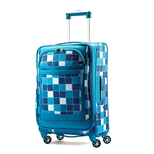 suitcase for Disney trips-suitcase cleaning for mold-American Tourister Ilite Max Softside Spinner 21, Light Blue Checks