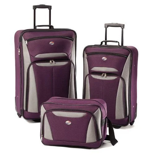 suitcase for tropical vacations-suitcase with durable lining-American Tourister Luggage Fieldbrook Ii 3 Piece Set, Purple/Grey New