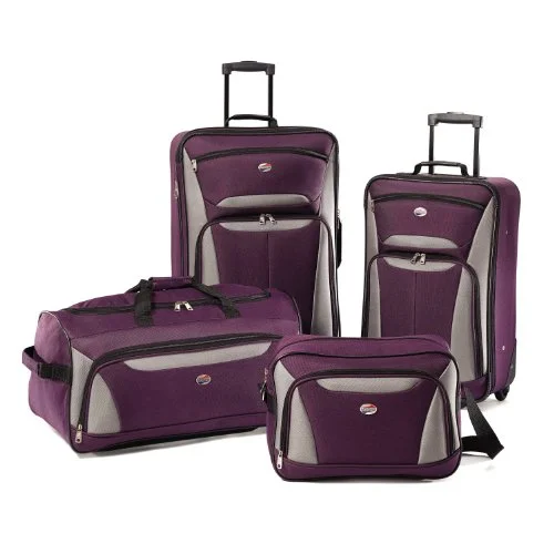 suitcase for digital nomads-suitcase for extended stay-American Tourister Luggage Fieldbrook Ii 4 Piece Set, Purple/Grey, One Size