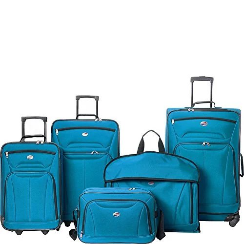 suitcase with best warranty-suitcase for small spaces-American Tourister Wakefield 5 Piece Luggage Set - Ebags Exclusive (Teal Blue)