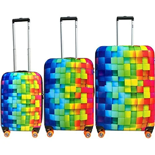 suitcase that won’t tip over-suitcase with safety features-Atm Luggage 3-D Rainbow 3-Piece Hardside Spinner Luggage Set