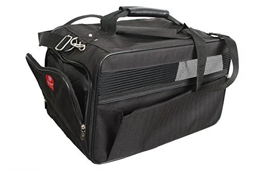 suitcase that fits in overhead bins of all airlines-suitcase with anti-theft features-Bark-N-Bag 18" X 10" X 10" Classic Noir Herringbone Pet Carrier, Medium