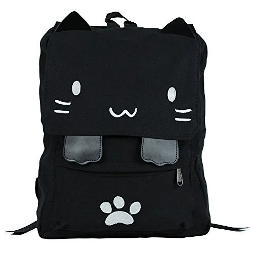 lightweight compact backpack for weekend trips -Backpack with shoe compartment-Black College Cute Cat Embroidery Canvas School Laptop Backpack Bags For Women Kids Plus Size