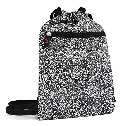 carry-on backpack with organized compartments -Affordable backpack for mountaineering-Black Paisley Printed Drawstring Backpack Bag Cute Cool Travel Backpack Boho Gypsy Festival Printed