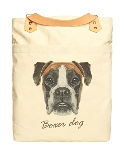 stylish luxury backpack for professionals -Backpack for flat terrain-Boxer Dog Portrait Print Cotton Canvas Leather Straps Laptop Backpack Was_34