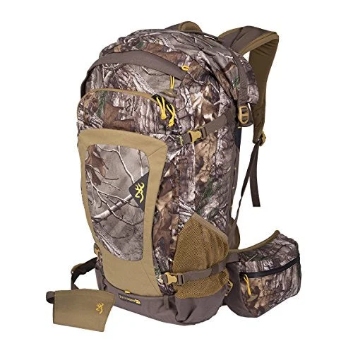 travel backpack with lockable zippers -Backpack for weekend trips-Browning Buck2500 Hunting Day Backpack, Realtree Camo, Teak/Desert Sage, Baumshell Fabric,