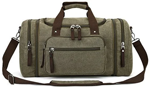 sports bag for camping with extra compartments -Sports bag for coffee-Canvas Duffel Bag, Aidonger Vintage Canvas Weekender Bag Travel Bag Sports Duffel with Shoulder Strap (Army Green)