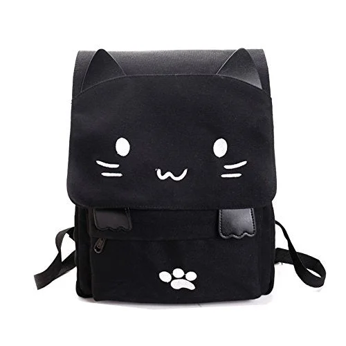 shock-resistant backpack for tech gear -Ergonomic backpack-Cute Canvas Cat Print Backpack School Bag Lightweight Bookbags