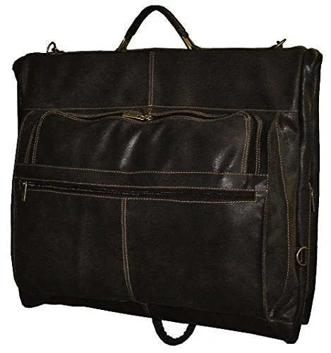 suitcase for quick weekend retreats-suitcase with safe system-David King & Co. Distressed Leather Garment Bag, Cafe, One Size