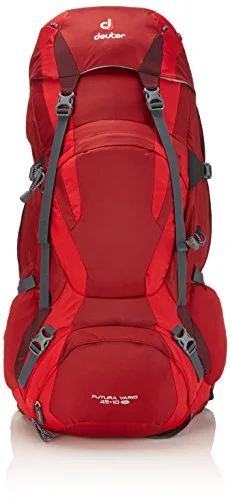 rugged work backpack for construction sites -Backpack with side loops-Deuter Futura Vario 45+10 Sl - Height-Adjustable Hiking Backpack, Cranberry/Fire/Aubergine