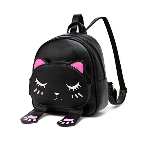 rugged outdoor sports backpack -Leather backpack-Diomo Women Kids Backpack For Girls Satchel School Book Bag Cute Cat Travel Daypack (Black)