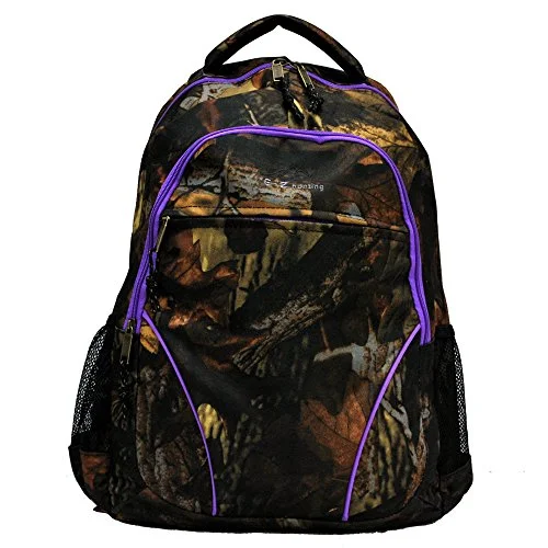 heavy-duty outdoor work backpack -Backpack with front straps-"E-Z Tote" Real Tree Print Hunting Backpack In 5 Colors (Purple Trim)