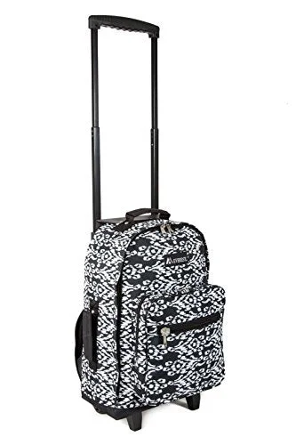 stylish fashion backpack for students -Backpack for rugged paths-Everest Wheeled Pattern Backpack, Black/White Ikat, One Size