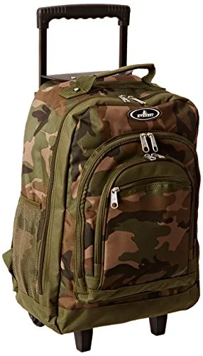 roll-top waterproof backpack -Compact backpack for photography-Everest Woodland Camo Wheeled Backpack, Camouflage, One Size