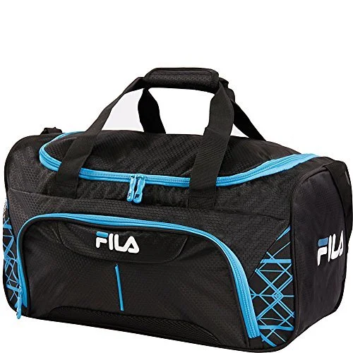 practical gym duffel bag with shoe compartment -Sports bag for energy bars-Fila Fastpace Small Sports Duffel Bag Gym, Black/Blue, One Size