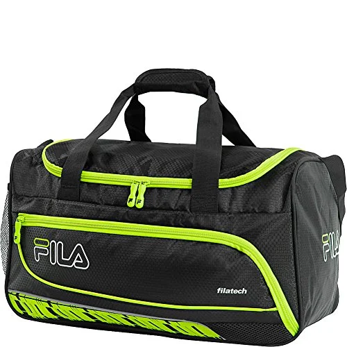 fashionable sports bag with interior organization -Sports bag for keto-Fila Lasers Small Sports Duffel Gym Bag, Black/Neon Lime, One Size