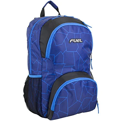 adventure-ready multi-day hiking backpack -Backpack with ventilation-Fuel Valor Everyday Backpack With Interior Tech Sleeve, Black/Royal Blue Geo Print