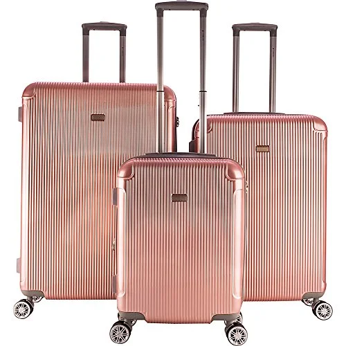 suitcase with adjustable compartments-suitcase for compact homes-Gabbiano Genova 3 Piece Expandable Hardside Spinner Luggage Set (Rose Gold)