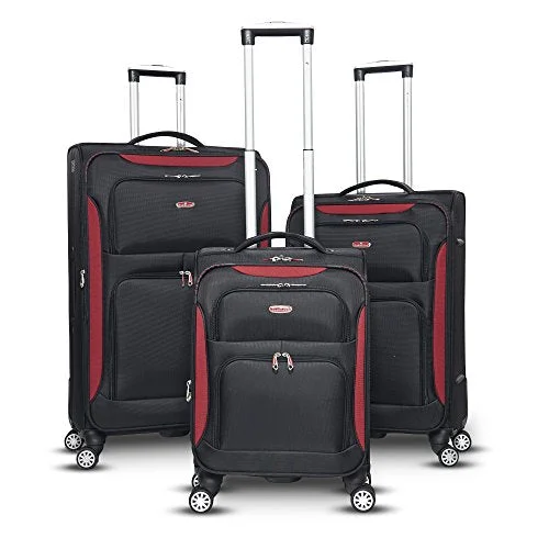 suitcase for visiting cold climates-suitcase with secure system-Gabbiano The Glasgow Softside Collection 3 Piece Spinner Set (Black/Red)