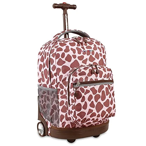 fashionable convertible backpack purse -Compact backpack for commuting-Girls Pink Giraffe Pattern Rolling Backpack, Kids School Bag, Lightweight Fashionable, African