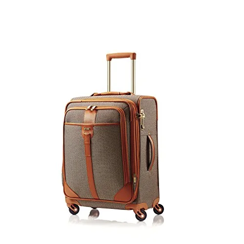 suitcase that fits gym clothes and work attire-suitcase with thick padding-Hartmann 20 Inch Herringbone Luxe Ss Carry On Spinner, Terracotta Herringbone