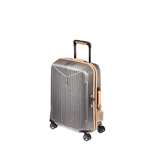 suitcase for world travelers and globetrotters-suitcase with comfy straps-Hartmann 7R Small Spinner, Carry On Aluminum Luggage In Titanium