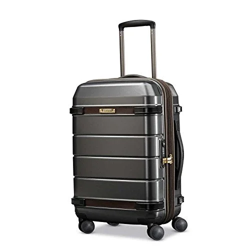 suitcase with premium leather finish-suitcase for hot weather-Hartmann Carry On Expandable Spinner, Graphite/Espresso