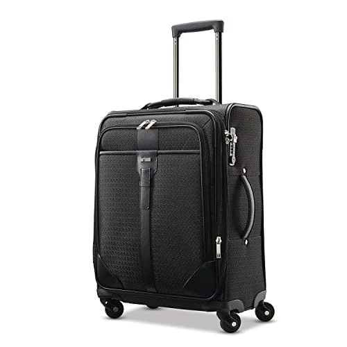 suitcase for elite travelers-suitcase for small flats-Hartmann Luxe 20" Carry On Exp Spinner Luggage Black Jacquard