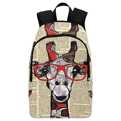 multi-use backpack for work and travel -Backpack with side loops-Interestprint Custom Vintage Newspaper Funny Giraffe Casual Backpack School Bag Travel Daypack Gift