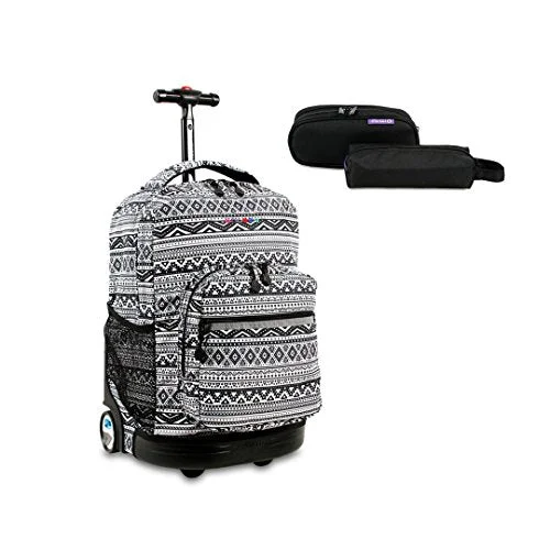 backpack with hidden passport pocket -Backpack for peaceful hikes-J World New York Sunrise Rolling Backpack W/ Free Jojo Pencil Case (Tribal/Black)