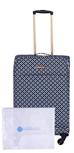 suitcase for packing delicate silk and cashmere items-suitcase with tough build-Jenni Chan Colima 2-Piece Set 28" Upright Spinner + 311 Bag, Black/White