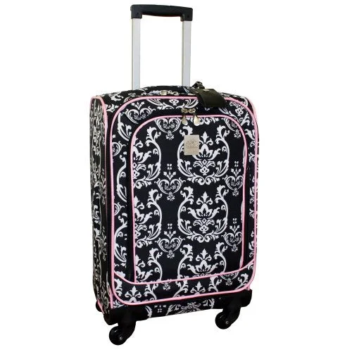 suitcase that resists dents and deformations-suitcase for luxury items-Jenni Chan Damask 360 Quattro 21 Inch Upright Spinner Carry On Luggage, Black/Pink, One Size