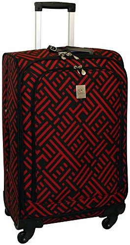 suitcase for travelers who love luxury experiences-suitcase with soft handles-Jenni Chan Signature 25 Inch Upright Spinner, Black/Red, One Size