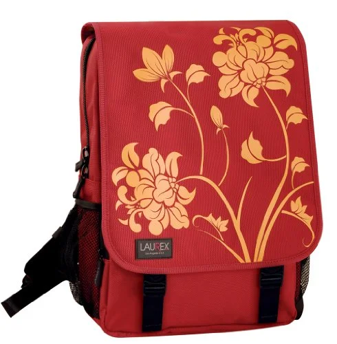 leather business backpack for executives -Backpack for scenic hikes-Laurex Medium Laptop Daily Backpack - Red Blossom. Red. One Size.