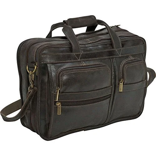 suitcase for hiking trips-suitcase for scenic trip-Ledonne Leather Distressed Leather Multi-Function Brief, Chocolate