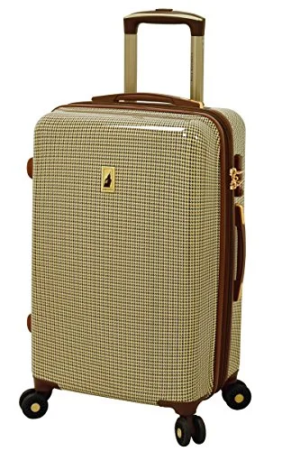 suitcase for long-haul flights-suitcase with elastic straps-London Fog Cambridge 21" Expandable Hardside Spinner, Olive Plaid