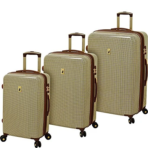 suitcase for solo travelers-suitcase repair service-London Fog Cambridge 3 Piece Hardside Spinner Set (Olive Houndstooth)