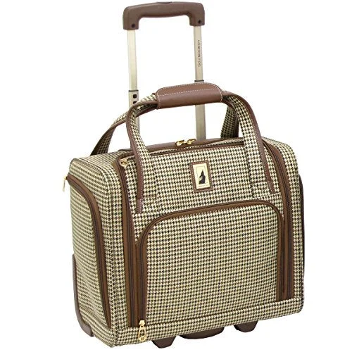 suitcase with lightweight handle-suitcase for ferry travel-London Fog Cambridge Ultra-Lightweight 15Inch 2-Wheel Under The Seat Bag, Olive Houndstooth