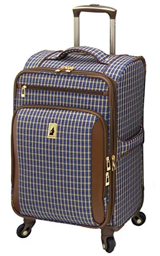 suitcase that fits under airplane seat-suitcase with corner guards-London Fog Kensington 21 Inch Expandable Spinner Carry-On, Blue Tan Plaid, One Size