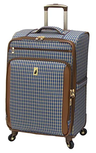 suitcase for travel photographers-suitcase for daily commute-London Fog Kensington 25 Inch Expandable Spinner, Blue Tan Plaid, One Size