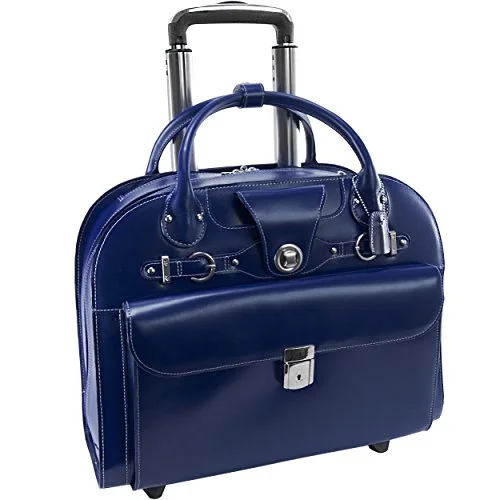 suitcase for airline employees-suitcase for hot climate-Mcklein Usa Edgebrook Navy 15.6" Leather Wheeled Ladies' Laptop Case (96317)