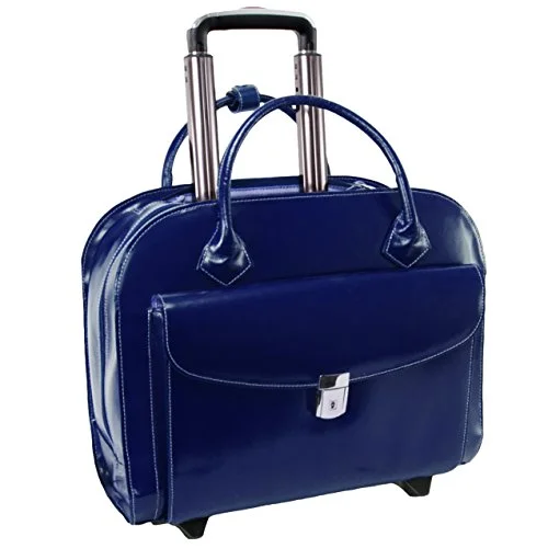 suitcase with detachable battery pack-suitcase with smart features-Mcklein Usa Granville Navy 15.6" Leather Wheeled Ladies' Laptop Case (96147A)