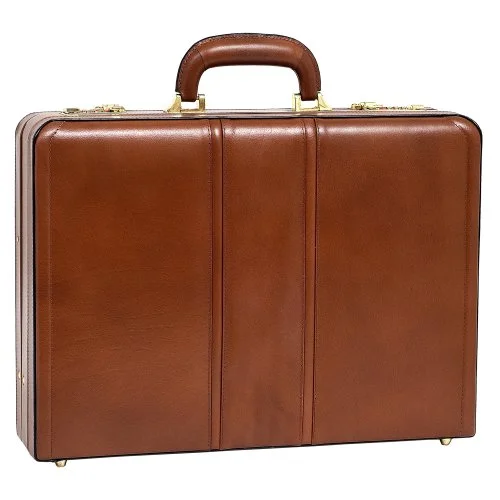 suitcase for traveling with kids-suitcase size for carry on-Mckleinusa Coughlin 80464 Brown Leather Expandable Attache Case