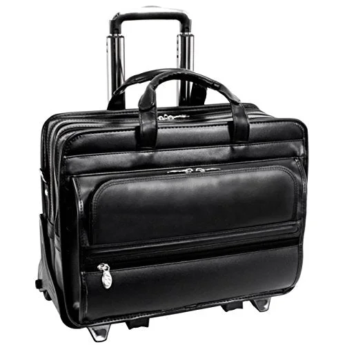 suitcase with multiple grab handles-suitcase with extra straps-Mckleinusa Franklin 86445 Black Leather 17 Detachable Wheeled Laptop Case Us Patent # 6,595,334