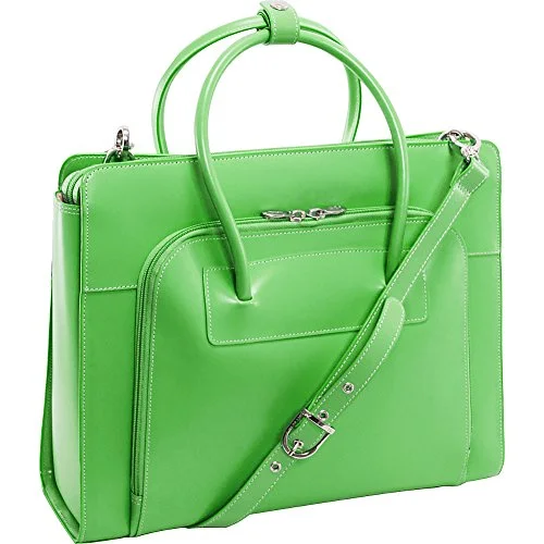 suitcase with high-quality lining-suitcase with mesh pockets-Mckleinusa Lake Forest 94331 Green Leather Women'S Case W/ Removable Sleeve