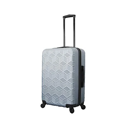 suitcase with stylish color options-suitcase with thick padding-Mia Toro Italy Molded Art Stripped Cubes Hard Side 24 Inch Spinner, Silver