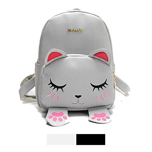 waterproof backpack for urban commuters -Backpack for photography-Mini Backpack For Girls Cute Cat Design Fashion Leather Bag Women Casual Fashion(Grey)