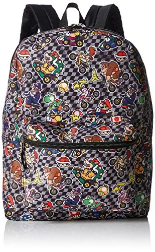 ultra-slim backpack for sleek carry -Backpack for sports-Nintendo Boys' Mario All Over Print Backpack, Black