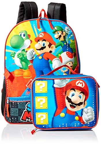 best compact backpack for frequent travelers -Compact backpack for travel-Nintendo Boys' Mario Backpack With Lunch, Blue